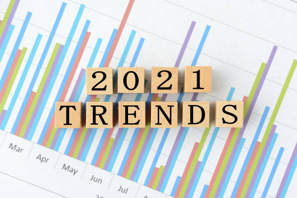 istock Wooden blocks with 2021 TRENDS word on business chart 1296454350