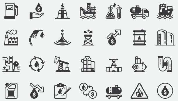 ikony koncepcji przemysłu naftowego - truck sign car transporter industry stock illustrations