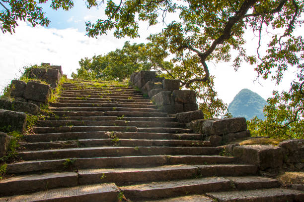 fuli bridge - bridge beauty in nature travel destinations yangshuo stock-fotos und bilder