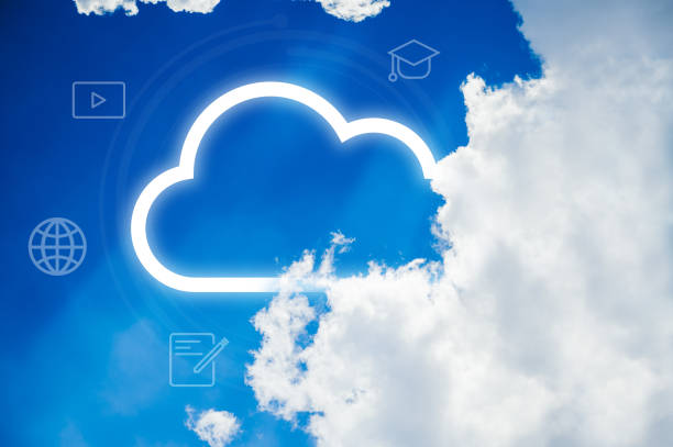 istock Cloud icons and effects in the clear sky. Downloading and uploading data. Storage technology concept. 1296456679