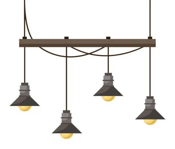 Vector illustration of Chandelier to Illuminate Room, Four Light Bulbs