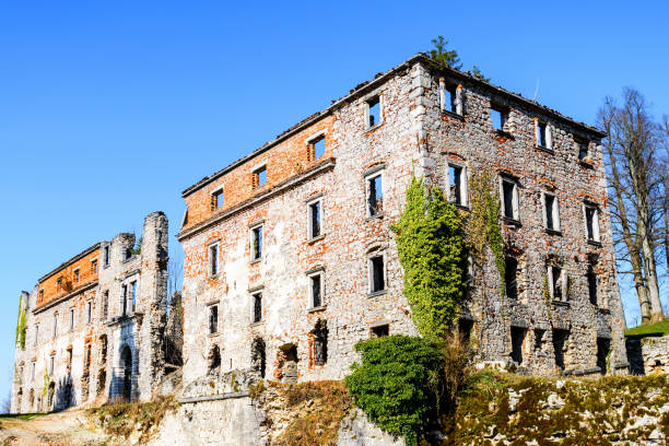The ruins of the once mighty Haasberg (Hosperk) Mansion rise above the canyon of the Unica River on the southern edge of the Planina Plain. Haasberg Mansion was built at the beginning of the 17th century by the Princes of Eggenberg at the foot of an old medieval castle that was devastated by an earthquake.\nAt the time, Haasberg (Hosperk) Mansion was considered the mightiest Baroque manor on Slovenian soil. It was famous for its lavish interior and beautiful park. The last owners were the Windischgrätz family, which bought the castle in 1846.\nDuring the Second World War, the noblemen moved to Italy and the mansion was first taken over by the Italian and later the German military before being burned down in 1944 by Slovenian partisans. The valuable interior was completely destroyed along with the Windischgrätz family archive and the family tomb belonging to the last owners of the castle.Planina, Postojna, Slovenia, Europe.