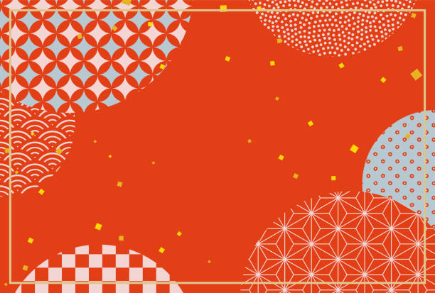 年賀状、グリーティングカード、チラシ、ソーシャルメディアの壁紙など、伝統的なパターンを持つ日本風のベクターの背景。 - 正月　背景点のイラスト素材／クリップアート素材／マンガ素材／アイコン素材