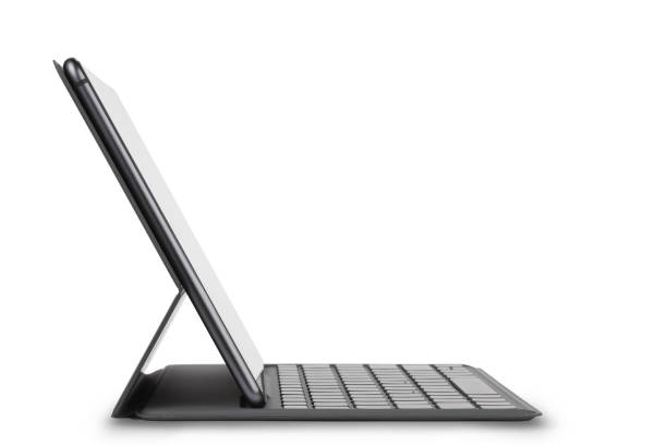 open laptop in gray and silver color, isolate on a white background