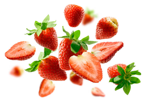 istock Strawberry berry levitating on a white background 1296466001