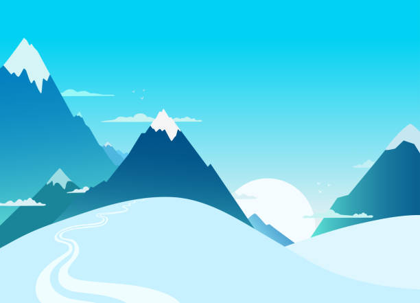 雪山風景風景。山脈。雪に覆われた山の尾根のパノラマ。冬の背景。 - glacier mountain ice european alps点のイラスト素材／クリップアート素材／マンガ素材／アイコン素材