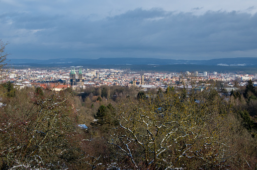Panorama view of the World Heritage city of Bamberg on a sunny winter day. High quality photo