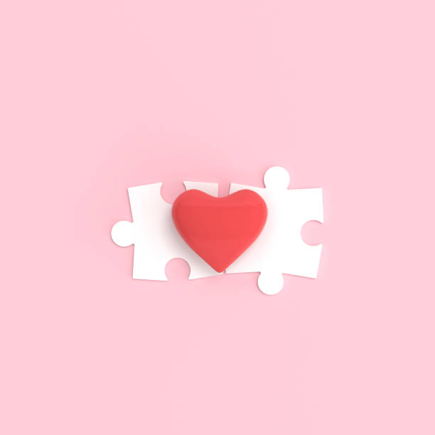 istock Heart and white puzzle isolated on pink background, Valentine concept, 3d rendering. 1296468429