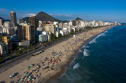 Aerial view of Ipanema and Leblon district, Rio de Janeiro city, Brazil, South America.