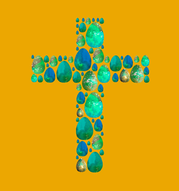 ilustrações de stock, clip art, desenhos animados e ícones de easter cross of eggs on gold - easter egg religion cross spirituality