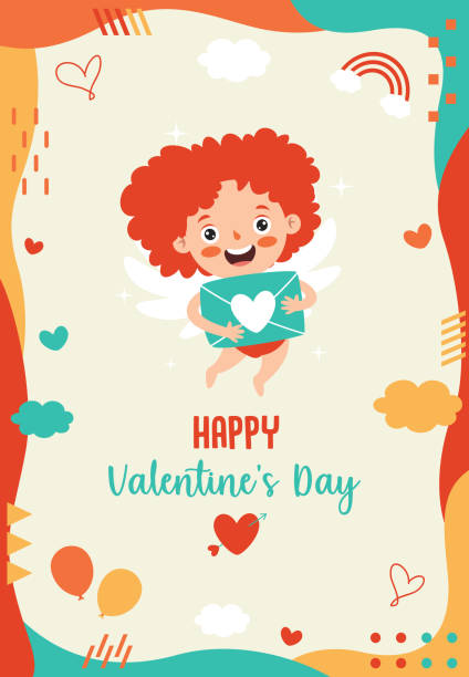 istock Valentine's Day Greeting Card Design With Cartoon Character 1296473308