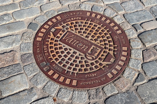 Stockholm Vatten manhole cover. Stockholm is the capital city and most populous area in Sweden.