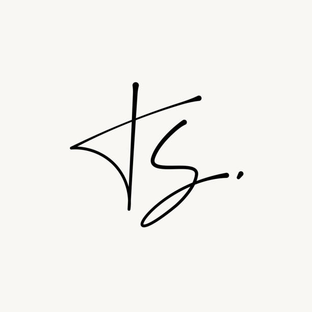 t s ts monogramm . ts minimalistische handschrift initialen oder symbol mit floralen elementen. design für hochzeitseinladung, blumen und botanische shop. schwarz-weiß minimalistische vektor-illustration - s stock-grafiken, -clipart, -cartoons und -symbole