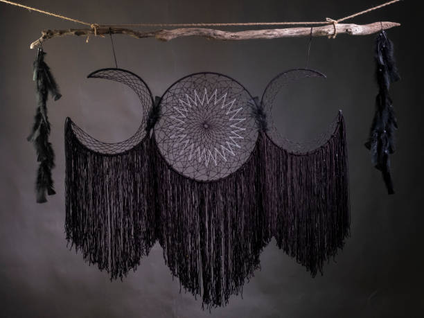 black dreamcatcher in front of a dark background