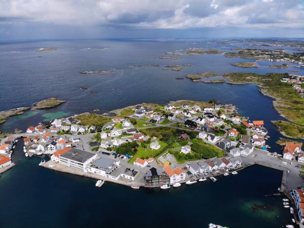 Karmoy island, Norway Karmoy island, Norway - Akrehamn drone view. haugaland photos stock pictures, royalty-free photos & images