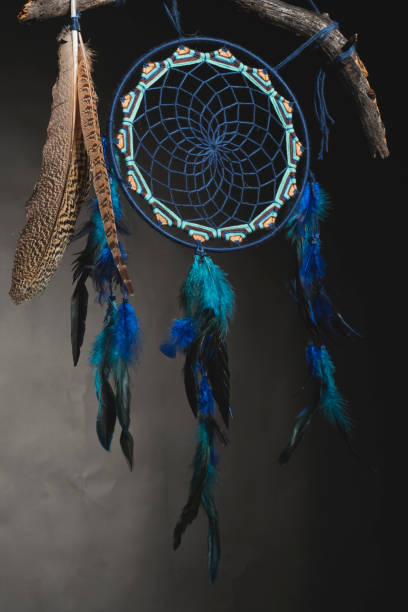 istock Dream catcher made of blue thread and feathers 1296476081