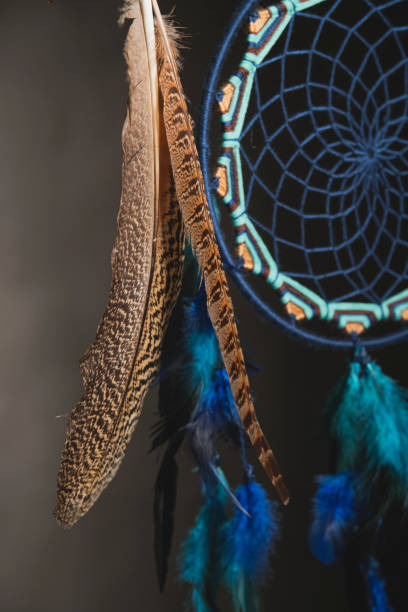 istock Dream catcher made of blue thread and feathers 1296476083