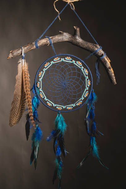 istock Dream catcher made of blue thread and feathers 1296476311