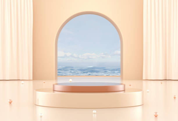 3d podium for cosmetic products with big arch window