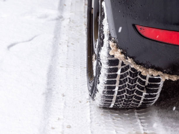 istock Winter tires in winter with snow