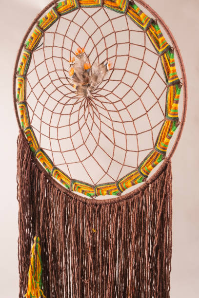 istock dream catcher made of yellow and green strings pulled in the studio 1296483618