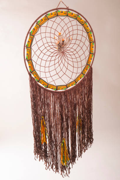 istock dream catcher made of yellow and green strings pulled in the studio 1296483812