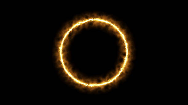 Beautiful ring of fire on black background. Abstract solar fire circle. Gradually appearing burning ring of fire. Beautiful ring of fire on black background. Abstract solar fire circle. Gradually appearing burning ring of fire Ring Of Fire stock pictures, royalty-free photos & images