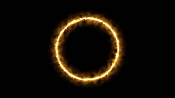 Beautiful ring of fire on black background. Abstract solar fire circle. Gradually appearing burning ring of fire