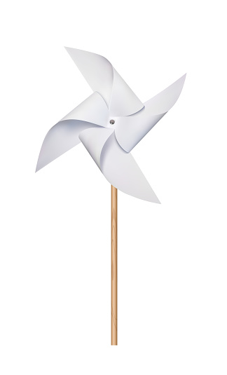 White Origami Paper Windmill. 3d Photo Realistic Illustration Isolated On White Background. Front View