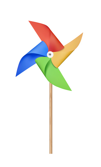 Colorful Origami Paper Windmill. 3d Photo Realistic Illustration Isolated On White Background. Front View