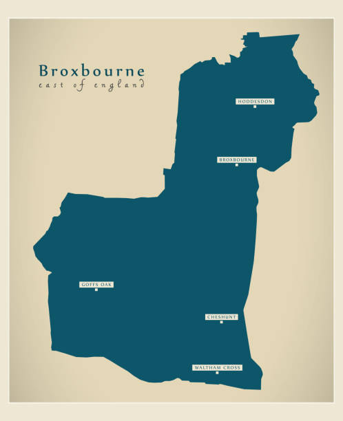 illustrazioni stock, clip art, cartoni animati e icone di tendenza di mappa del distretto di broxbourne - inghilterra regno unito - east midlands illustrations