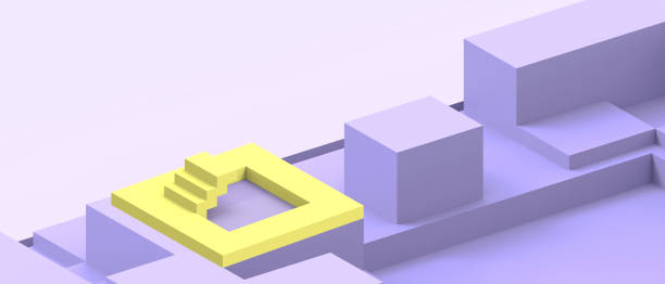 istock Abstract Background Minimal Success and Modern Geometry  square box with Yellow Stair Concept on purple - 3d rendering 1296489977