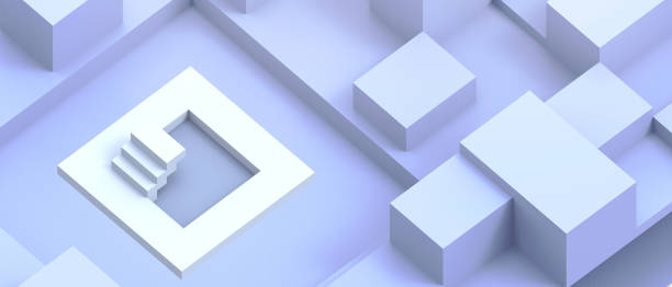 istock Abstract Background Minimal Success and Modern Geometry square box with White Stair Concept on blue - 3d rendering 1296489982