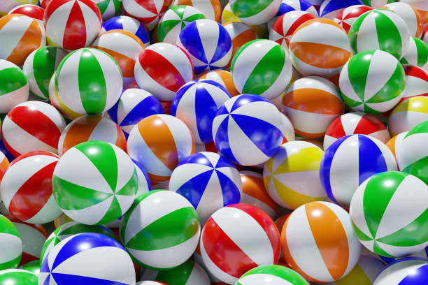 istock Colorful beach balls background. 3d illustration. 1296495393