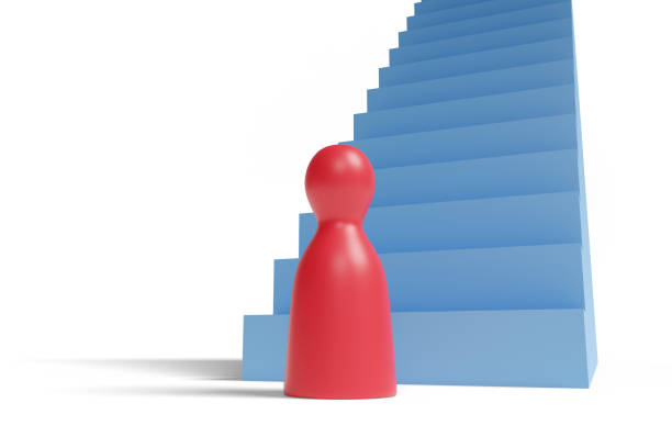 istock Pawn in front of an endless stairs. 3d illustration. 1296495460