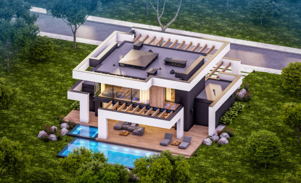 istock 3d rendering of modern house in luxurious style in evening 1296496772