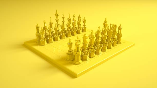 istock Chess Board and Pieces isolated on yellow background. 3d illustration 1296497035