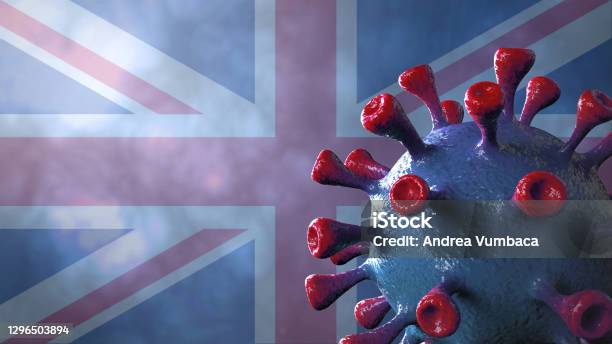 Covid British And England Variant Covid19 Virus With English Flag Stock Photo - Download Image Now
