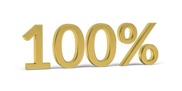 Gold digit one hundred with percent sign - 100% isolated on white background - 3d render