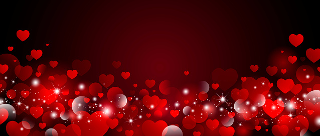 Valentine's day background design of red hearts with bokeh light vector illustration