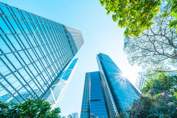 istock Modern skyscrapers in business district, Hong Kong 1296514295