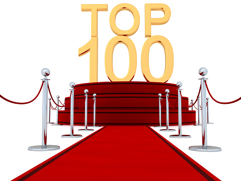 Top 100 on red carpet. Digitally Generated Image isolated on white background