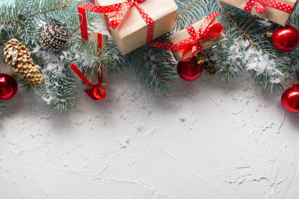 istock Christmas decoration background. Christmas tree and holidays ornament. Copy space 1296516613