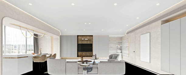 istock 3d render of luxury home interior and living room 1296519319