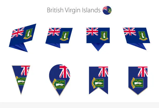 Vector illustration of British Virgin Islands national flag collection, eight versions of British Virgin Islands vector flags.