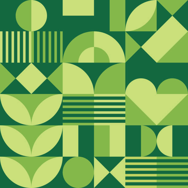 スカンジナビアスタイルの抽象的な幾何学的ベクトルパターン。緑の農業収穫シンボル。バックゴーンイラストグラフィックデザイン。 - backgrounds green leaf abstract点のイラスト素材／クリップアート素材／マンガ素材／アイコン素材