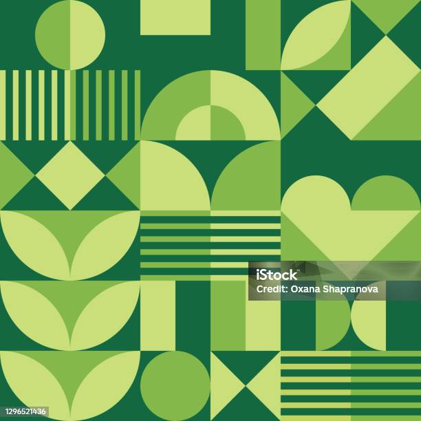 Abstract Geometric Vector Pattern In Scandinavian Style Green Agriculture Harvest Symbol Backgound Illustration Graphic Design Stock Illustration - Download Image Now