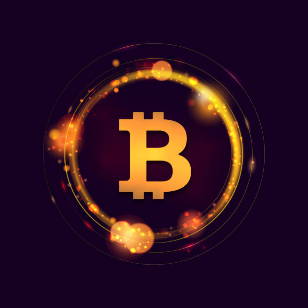 istock Bitcoin sign inside of abstrakt bokeh lights vector illustration 1296525573