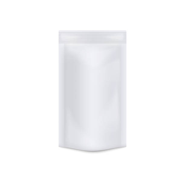 istock Mockup of food white blank doypack, realistic 3d vector illustration isolated. 1296527757