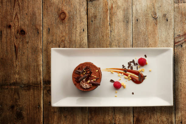 Directly above photograph of a stylish chocolate dessert